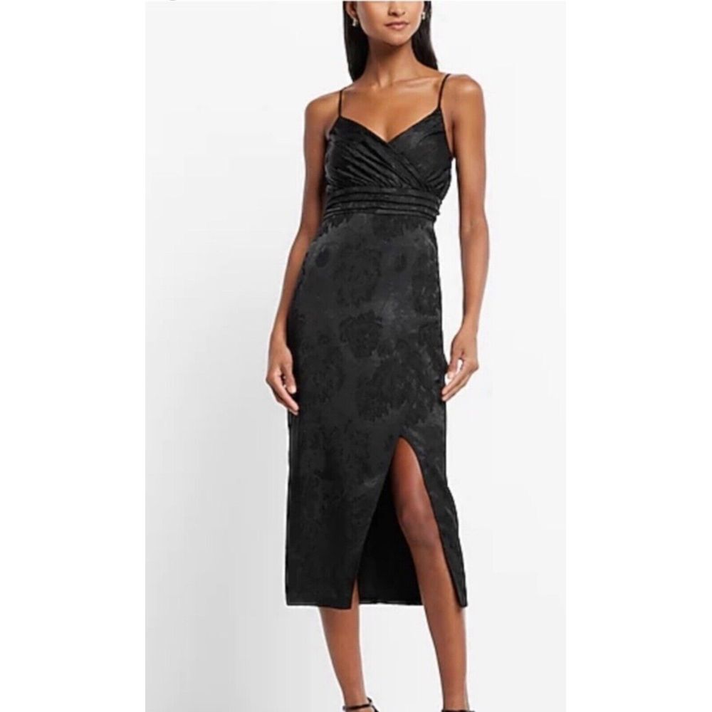 New Express Floral Jacquard V-Neck Wrap Midi‎ Dress Size 10 LBD Date Night